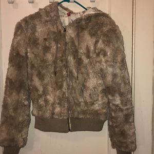 H&M faux fur Cream and beige hood jacket  sz 12